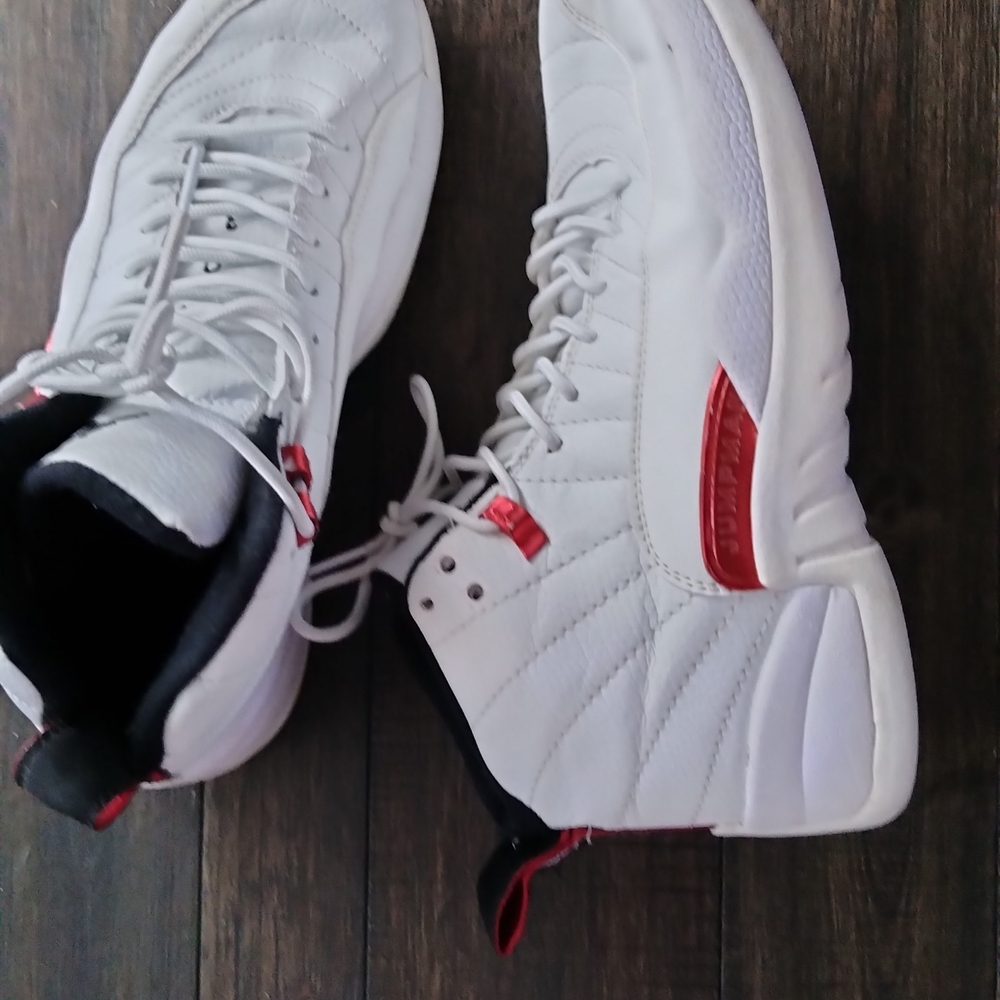 Jordan 12 White Red Athletic Sneakers